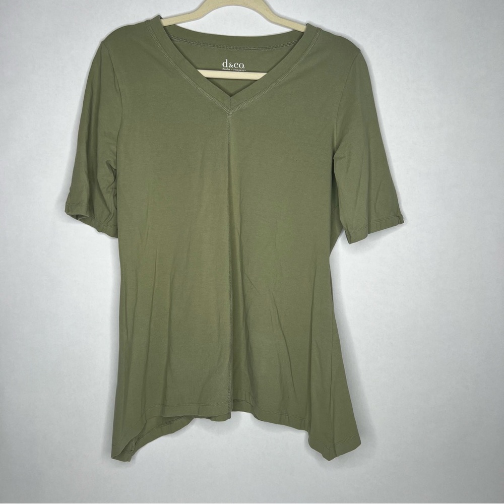 Denim & Co Perfect Jersey V-neck Trapeze Hem‎ Top Moss Green Medium